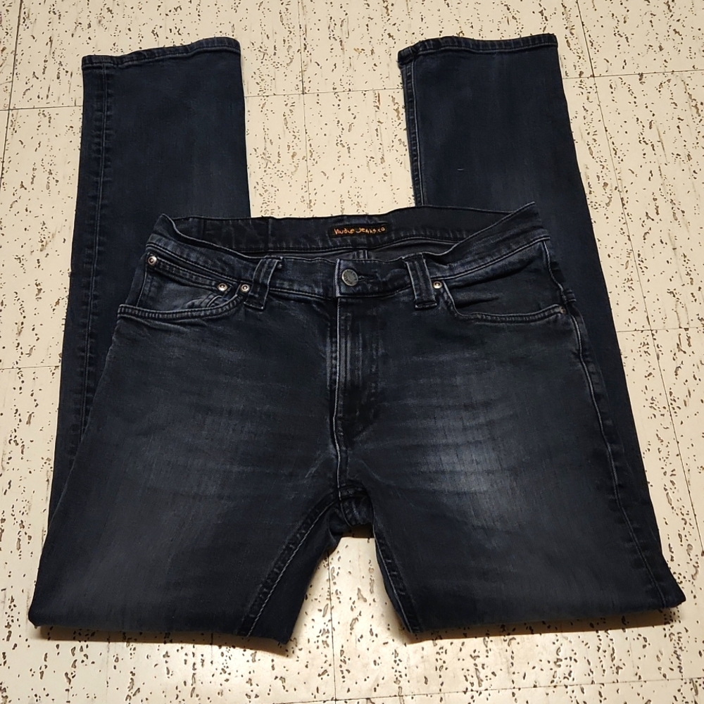 Nudie Jeans Co Black Straight Leg Slim Fit Denim Jeans